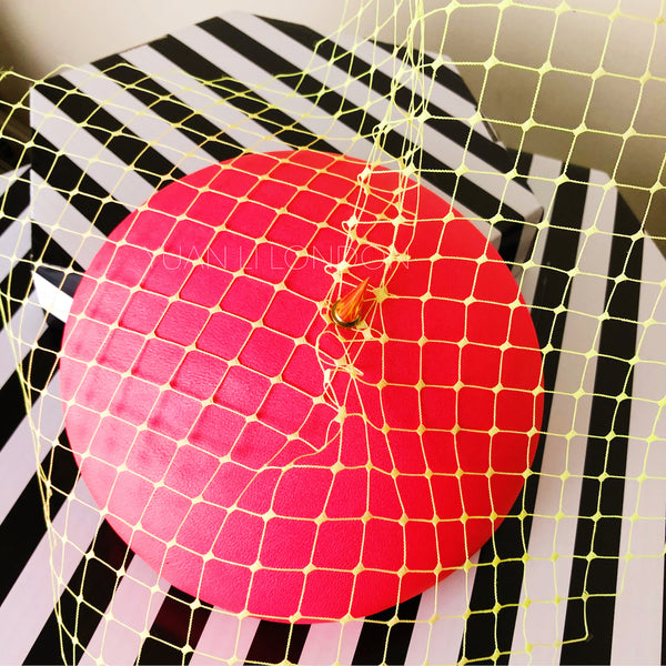 Neon Punk Leather Beret