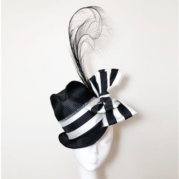 Eliza Black White Bow Summer Fedora Hat
