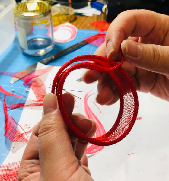 LOVE Letters Slogan Red Hand Rolled Sinamay Headband Hat Yuan Li London Millinery Bridal Veil Wedding Royal Ascot Valentine's Day Gift