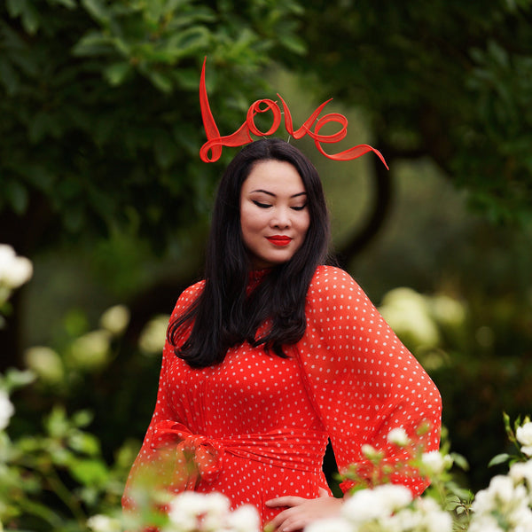 LOVE Hand Rolled Sinamay Slogan Headband