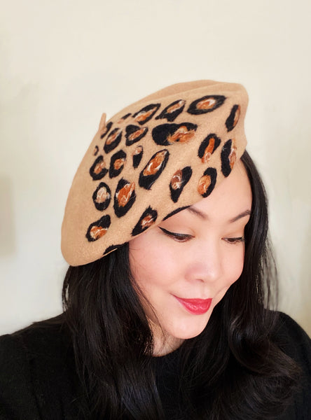 Limited Edition Leopard Hand Felted Wool Beret