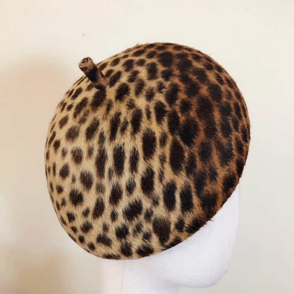 Lulu Leopard Print Fur Felt Beret Hat