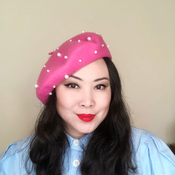 Latte Pearls Wool Beret