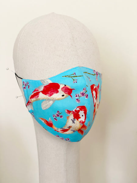 Turquoise Japanese Koi Fish Print Cotton Face Mask Cover