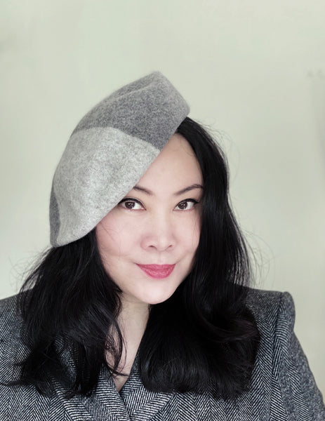 2 Shades of Grey Colour Blocking Wool Beret
