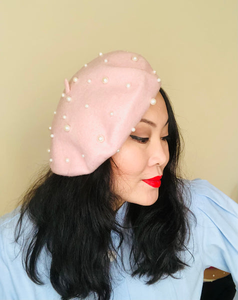 Lilac Pearls Wool Beret
