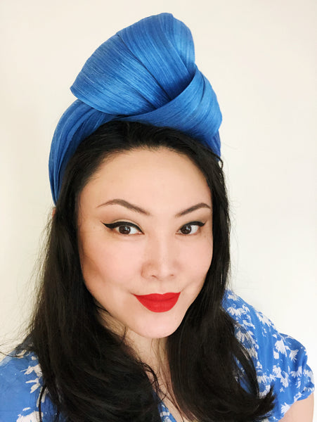 Sea Blue Silk Abaca Turban Headband