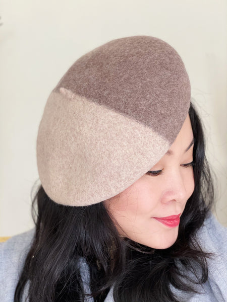 2 Shades of Latte Colour Blocking Wool Beret