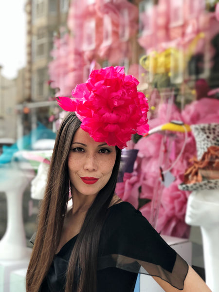 Suzana Fuchsia Feather Peony Fascinator