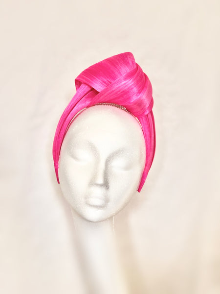 Neon Pink Silk Abaca Turban Headband