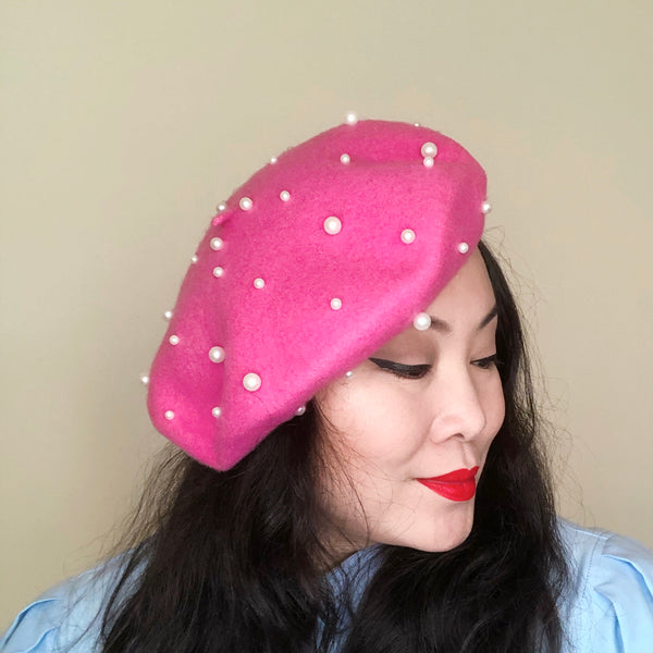 Lilac Pearls Wool Beret