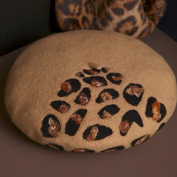 Limited Edition Leopard Hand Felted Wool Beret