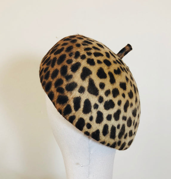 Lulu Leopard Print Fur Felt Beret Hat