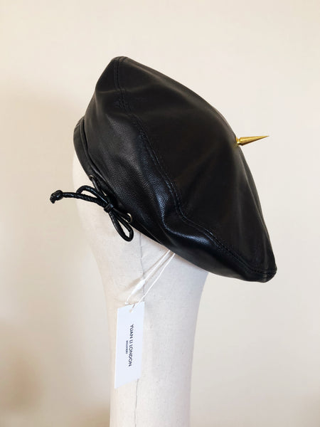 Grace Black Leather Beret Gold Spike