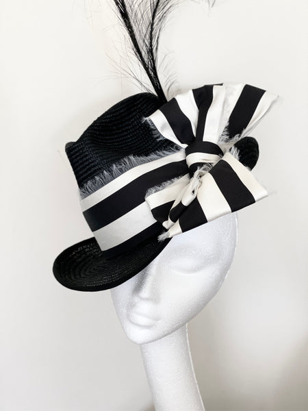 Eliza Black White Bow Summer Fedora Hat