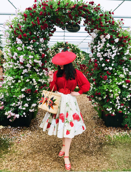 Renee Red Buntal Saucer Hat with Veil
