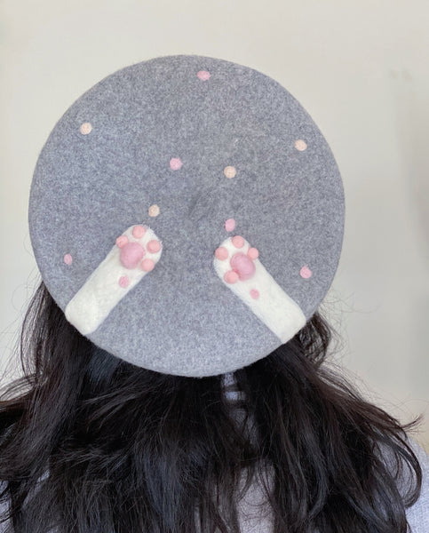 Cat Paws Hand Felted Wool Beret