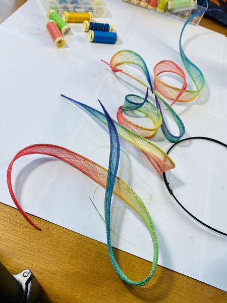Rainbow HOPE Hand Rolled Sinamay Slogan Headband