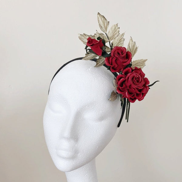 Frida Kahlo Inspired Red Leather Rose Headband Fascinator
