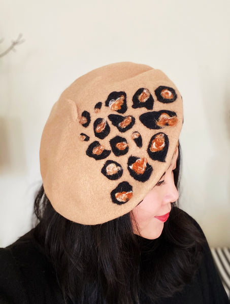 Limited Edition Leopard Hand Felted Wool Beret