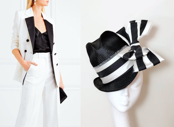 Eliza Black White Bow Summer Fedora Hat