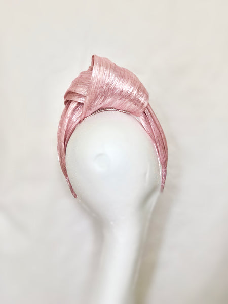 Pale Pink Silver Metallic Silk Abaca Turban Headband