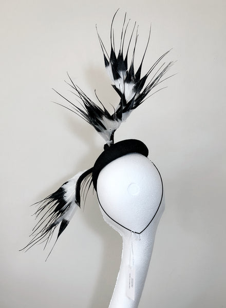 She Has Wings Black White Feather Fascinator