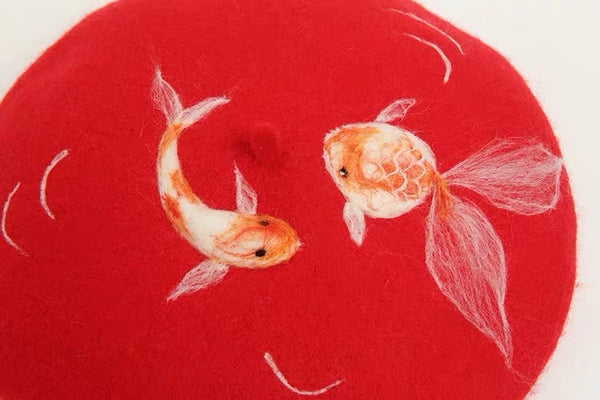 Koi Fish Red Wool Beret