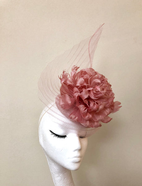 Heather Dusky Pink Feather Peony Fascinator