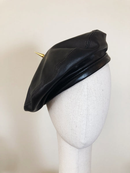 Grace Black Leather Beret Gold Spike