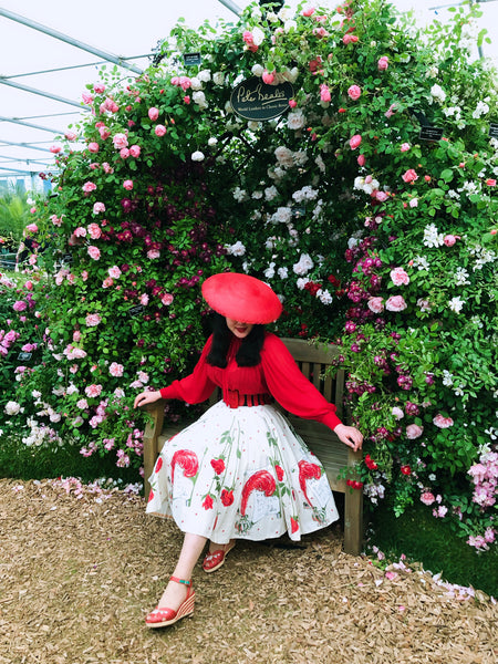 Renee Red Buntal Saucer Hat with Veil