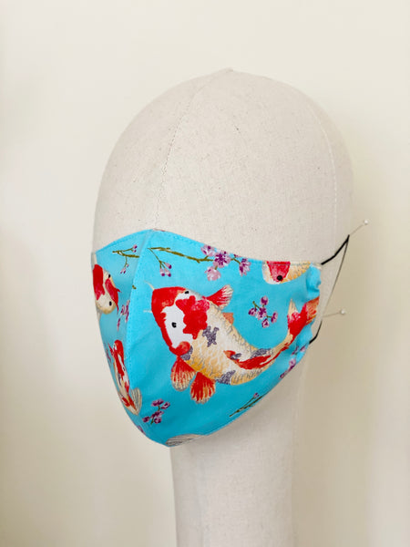 Turquoise Japanese Koi Fish Print Cotton Face Mask Cover