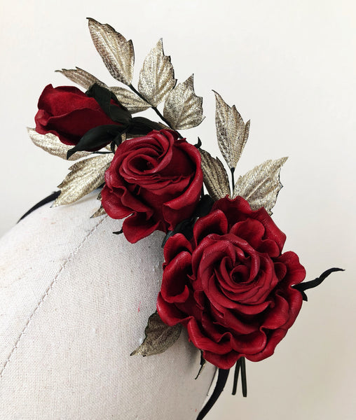 Frida Kahlo Inspired Red Leather Rose Headband Fascinator