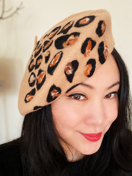 Limited Edition Leopard Hand Felted Wool Beret
