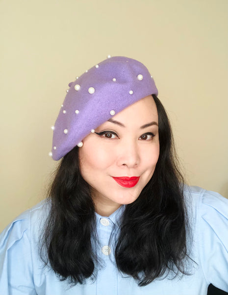 Lilac Pearls Wool Beret