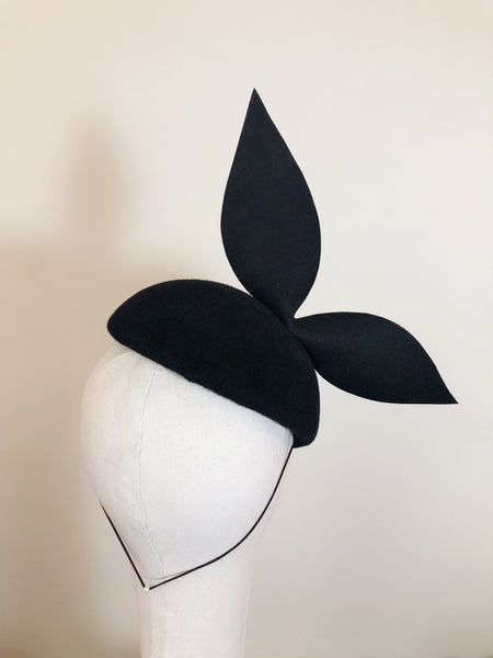 Black Fur Felt Beret with Bow