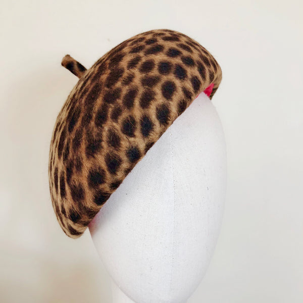 Lulu Leopard Print Fur Felt Beret Hat