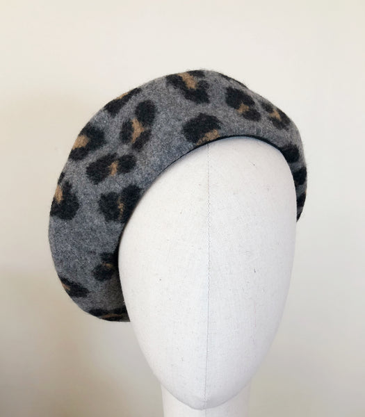 Leopard Wool Beret Grey