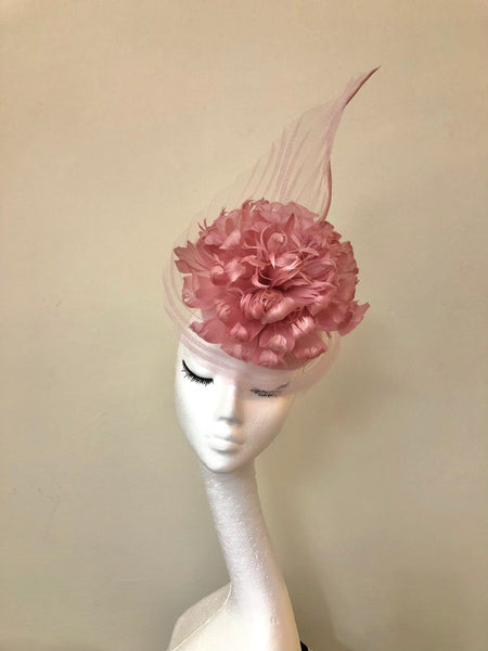 Heather Dusky Pink Feather Peony Fascinator