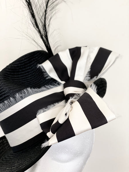 Eliza Black White Bow Summer Fedora Hat
