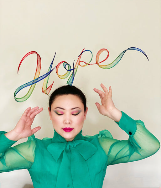 Rainbow HOPE Hand Rolled Sinamay Slogan Headband