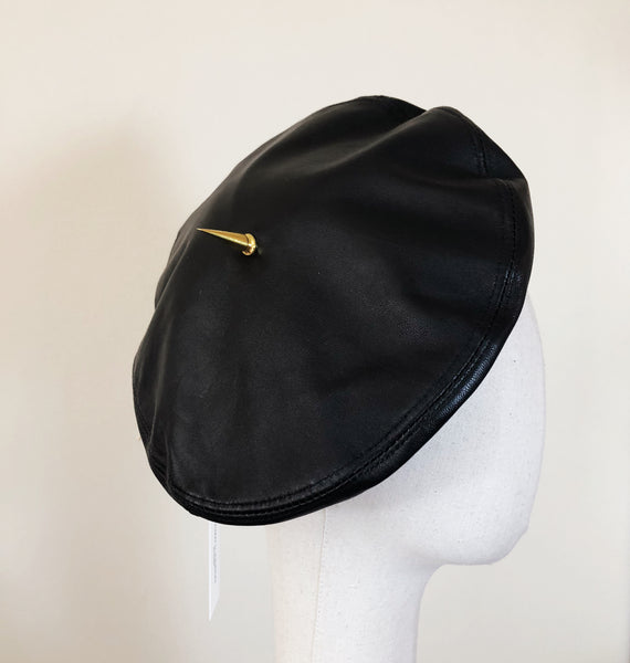 Grace Black Leather Beret Gold Spike