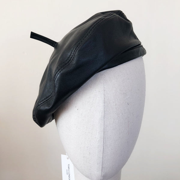 Black Leather Beret Hat Christmas Gift 