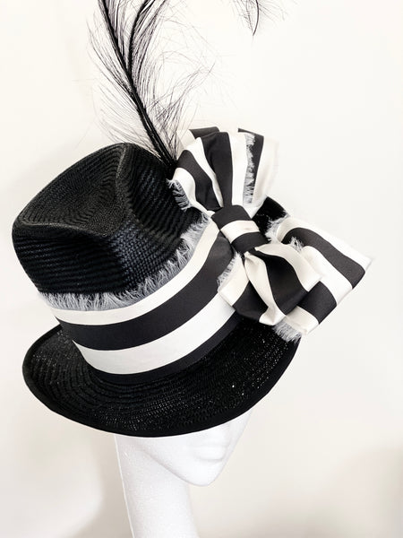 Eliza Black White Bow Summer Fedora Hat