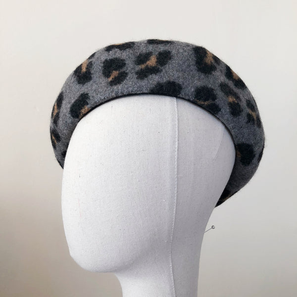 Leopard Wool Beret Grey