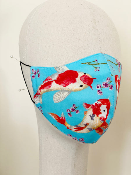 Turquoise Japanese Koi Fish Print Cotton Face Mask Cover