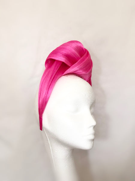 Neon Pink Silk Abaca Turban Headband