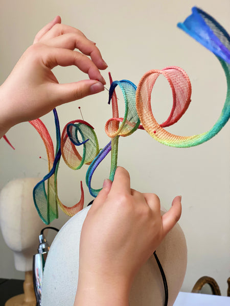 Rainbow HOPE Hand Rolled Sinamay Slogan Headband