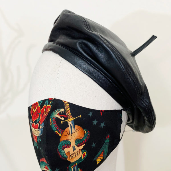 Black Leather Beret Hat Christmas Gift