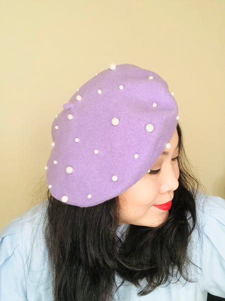 Latte Pearls Wool Beret